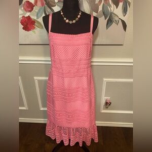 J. Crew Pink Ruffled Tiered Midi Sundress